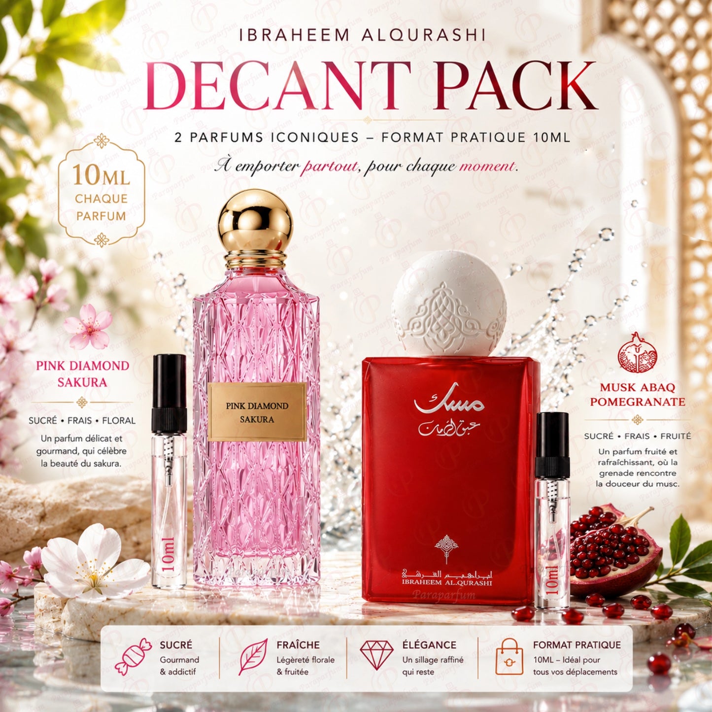 Pack Ibraheem AlQurashi (Pink Diamond Sakura, Musk Abaq Pomegranate) 10ml