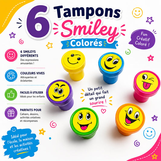6 Tampon Smiley Colorés Fun & Apprentissage