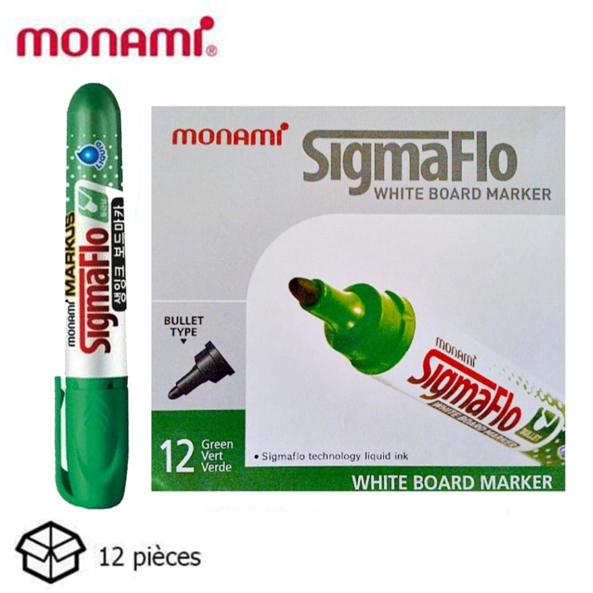 Lot de 12 Marqueurs Sigmaflo Monami Pour Tableau Blanc