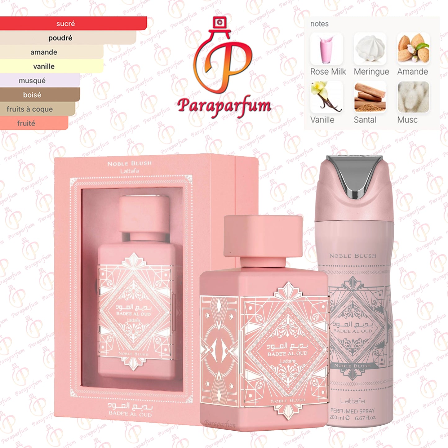 Pack Badee Al Oud Noble Blush Lattafa Eau de parfum + Déodorant 200ml