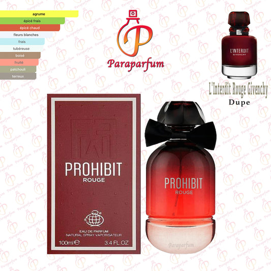 Prohibit Rouge Fragrance World 100ml