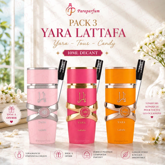 Pack 3 Yara Lattafa (Yara, Tous & Candy) 10ml